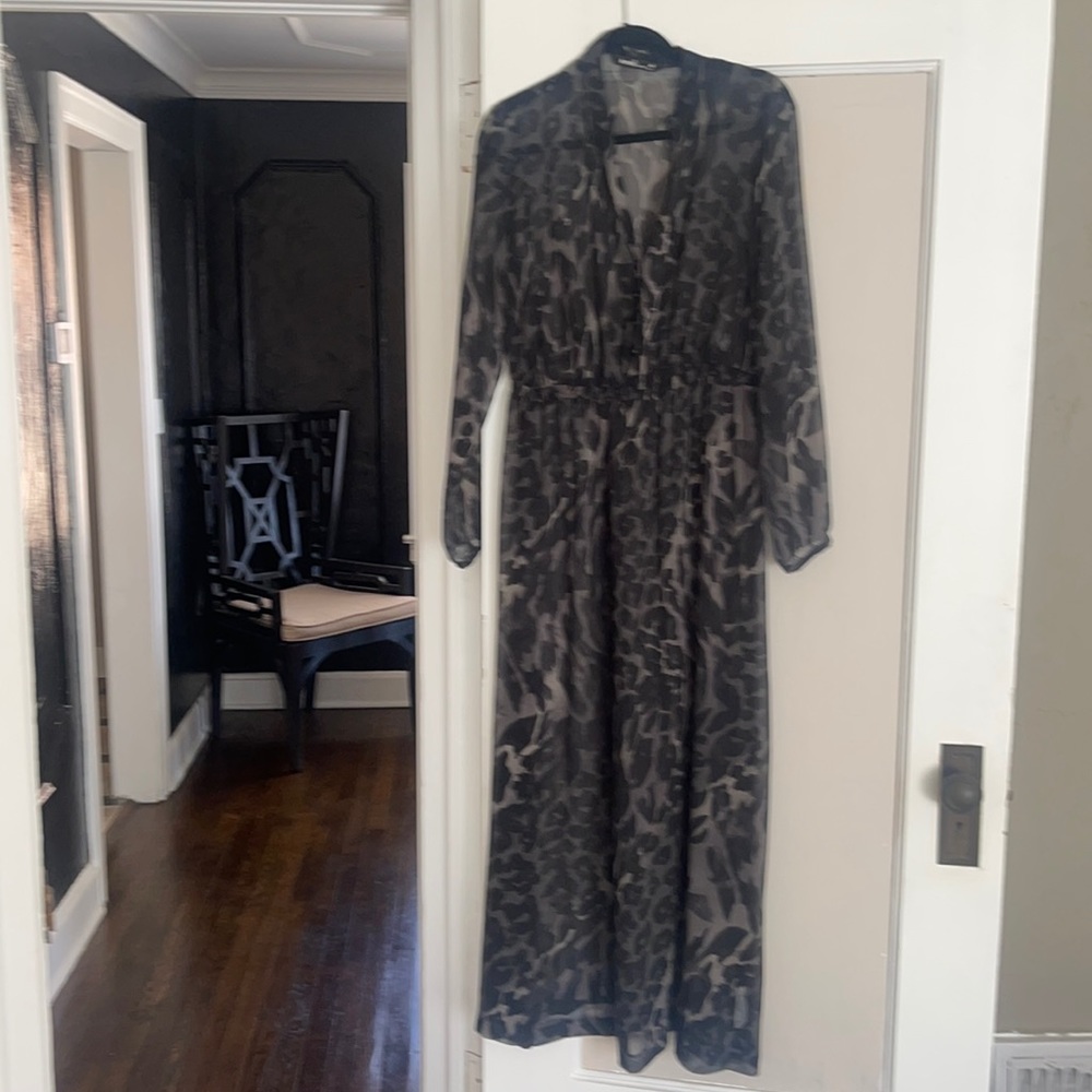 KENSIE Sheer Leopard Print Maxi Dress